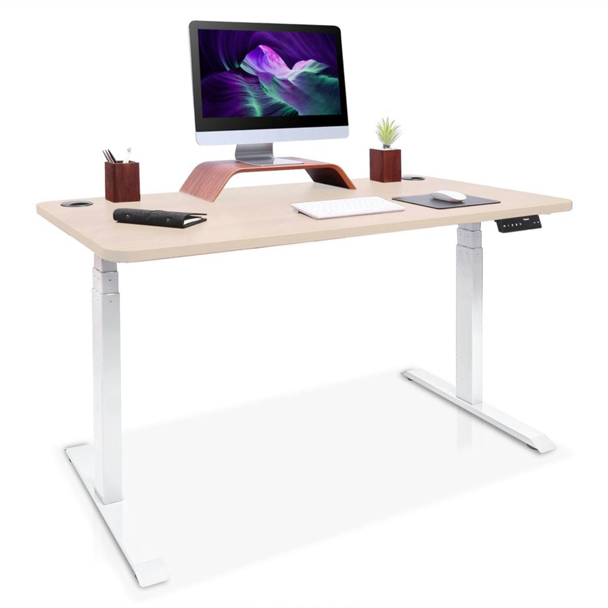 DYNAMIC - Bureau assis debout effet bois naturel 180x80