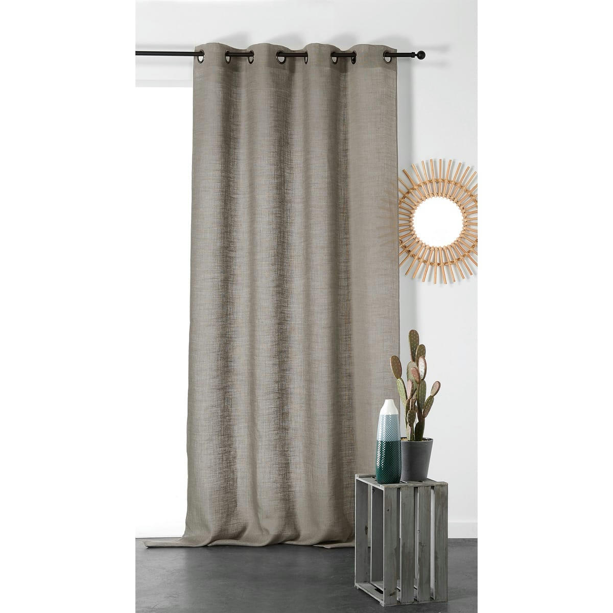 - Rideau tamisant et naturel en 100% lin gris perle 145x260 cm