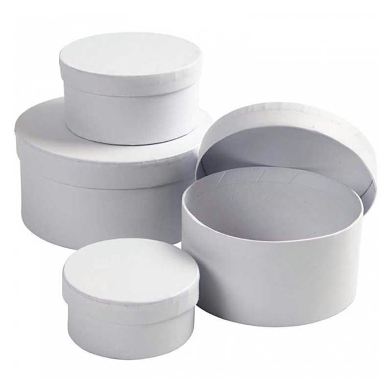 - 4 boîtes rondes en carton blanc 4 x 8 cm à 7 x 14 cm