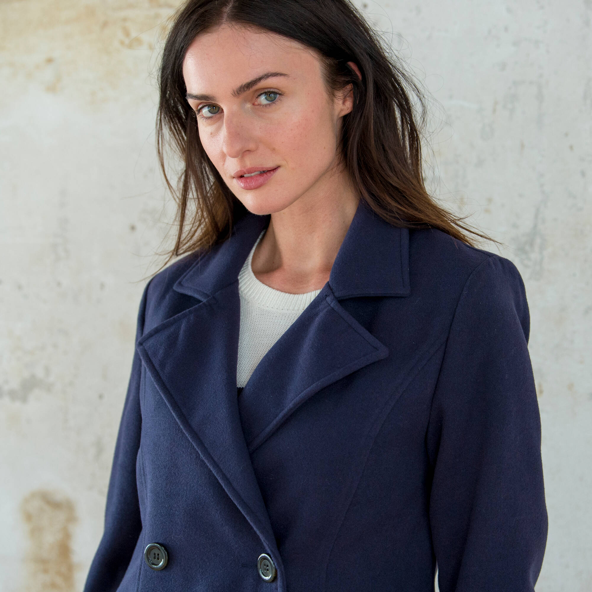 Manteau caban boutonné uni