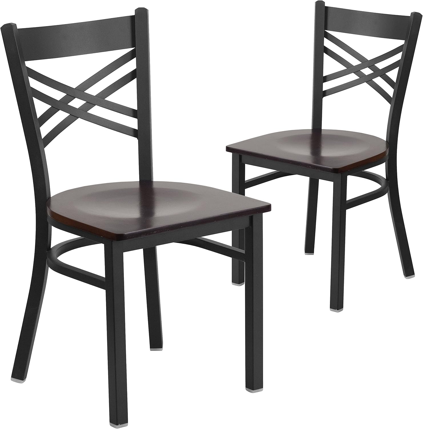 Flash Furniture 2 Pack HERCULES Series Black ''X'' Back Metal Restaurant Chair - Walnut Wood Seat