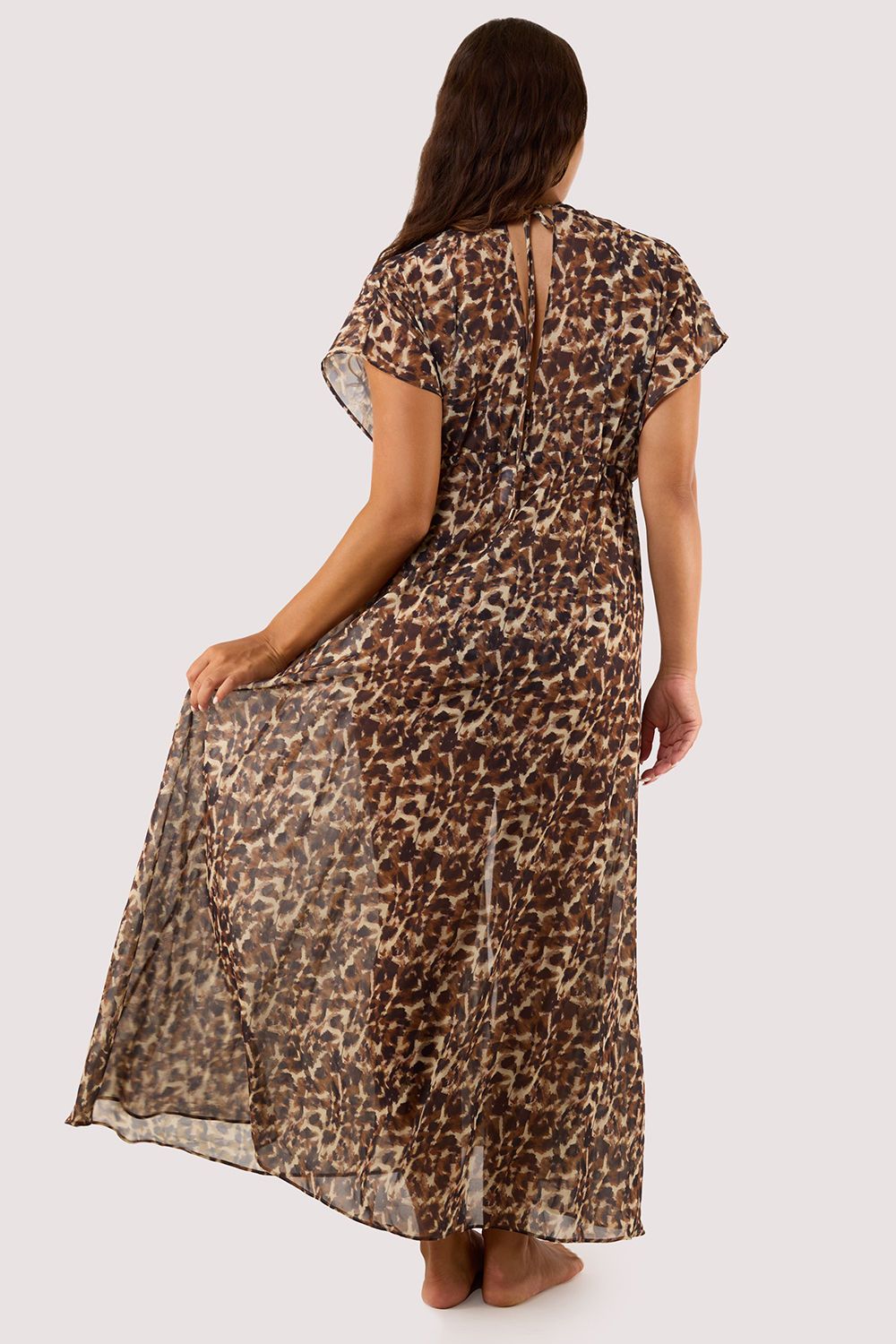 Wolf & Whistle Zarah Animal Print Georgette Long Beach 'Kaftan'