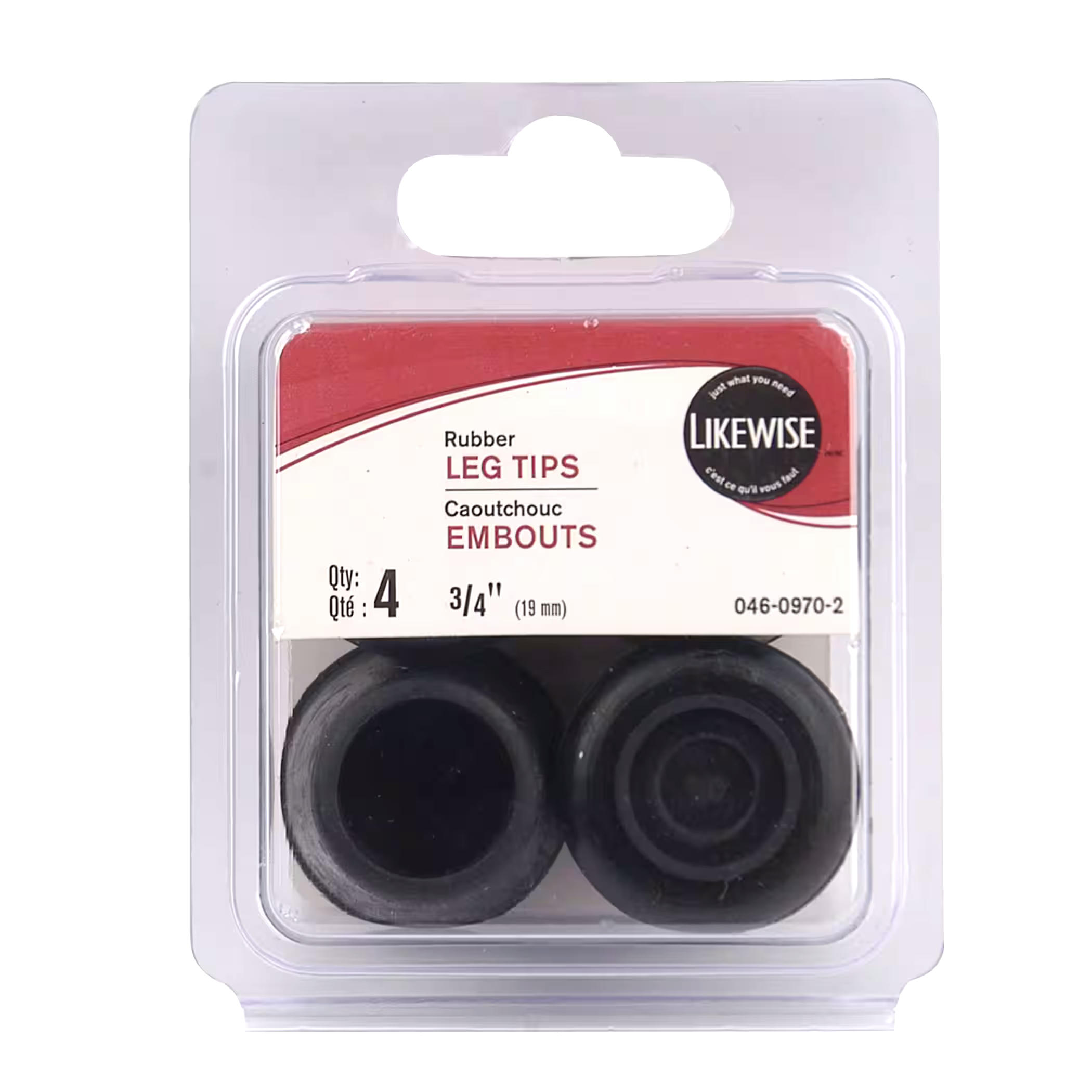 Certified Rubber Leg Tips, Non-Skid Rubber Tips, Black, 4-pc