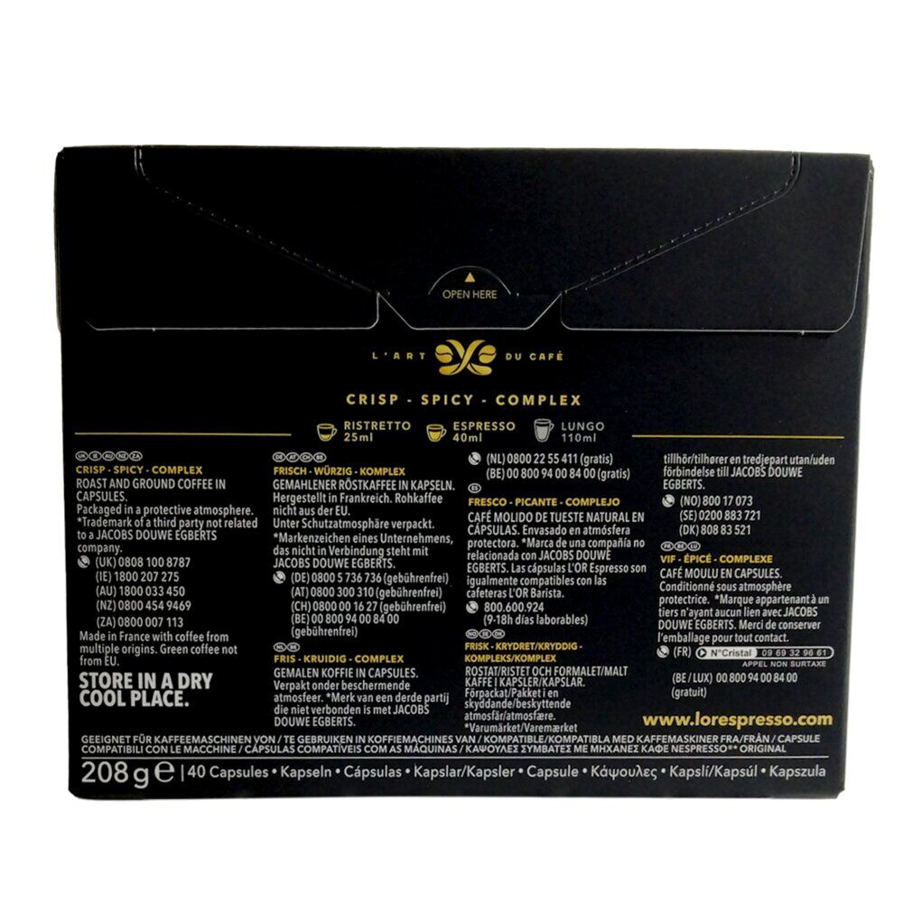 Café capsule L'or Ristretto 40 doses intensité 11