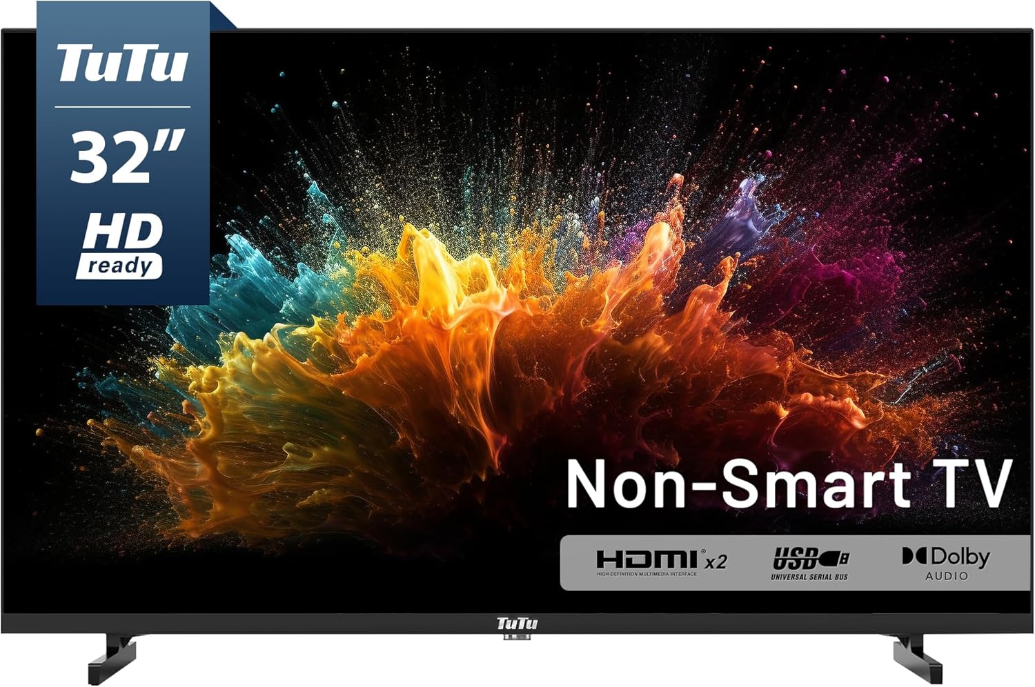 TuTu 32 inch HD Non Smart TV, 720P LED Flat-Screen Television or Monitor, Works with Fire Stick, Apple TV, Roku, GoogleTV, TiVo, Xumo, and Streaming & Gaming Devices