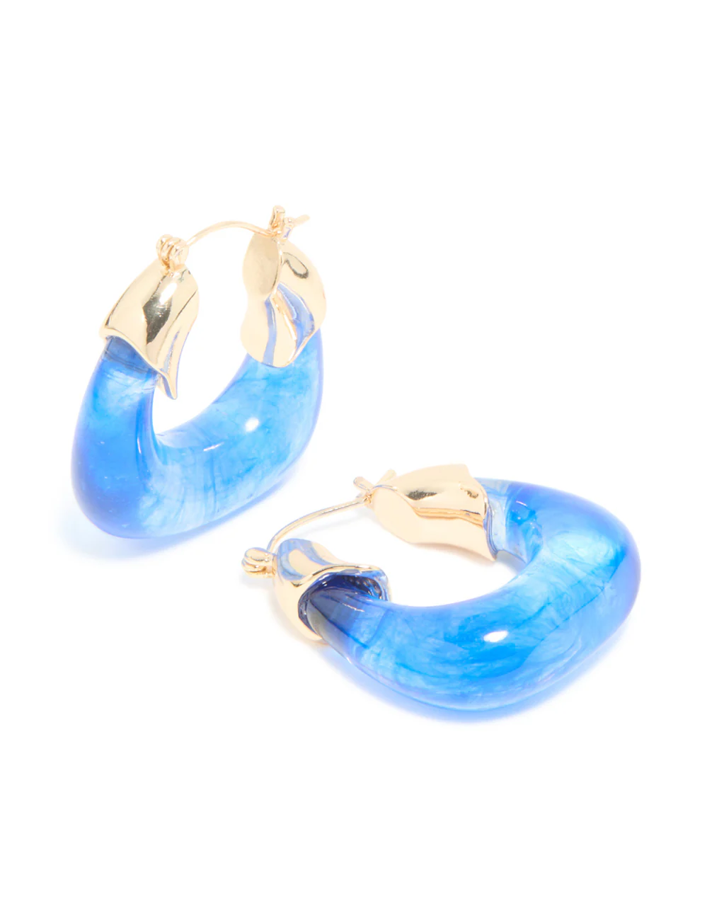 Gold & Blue Resin Square Hoop Earrings.