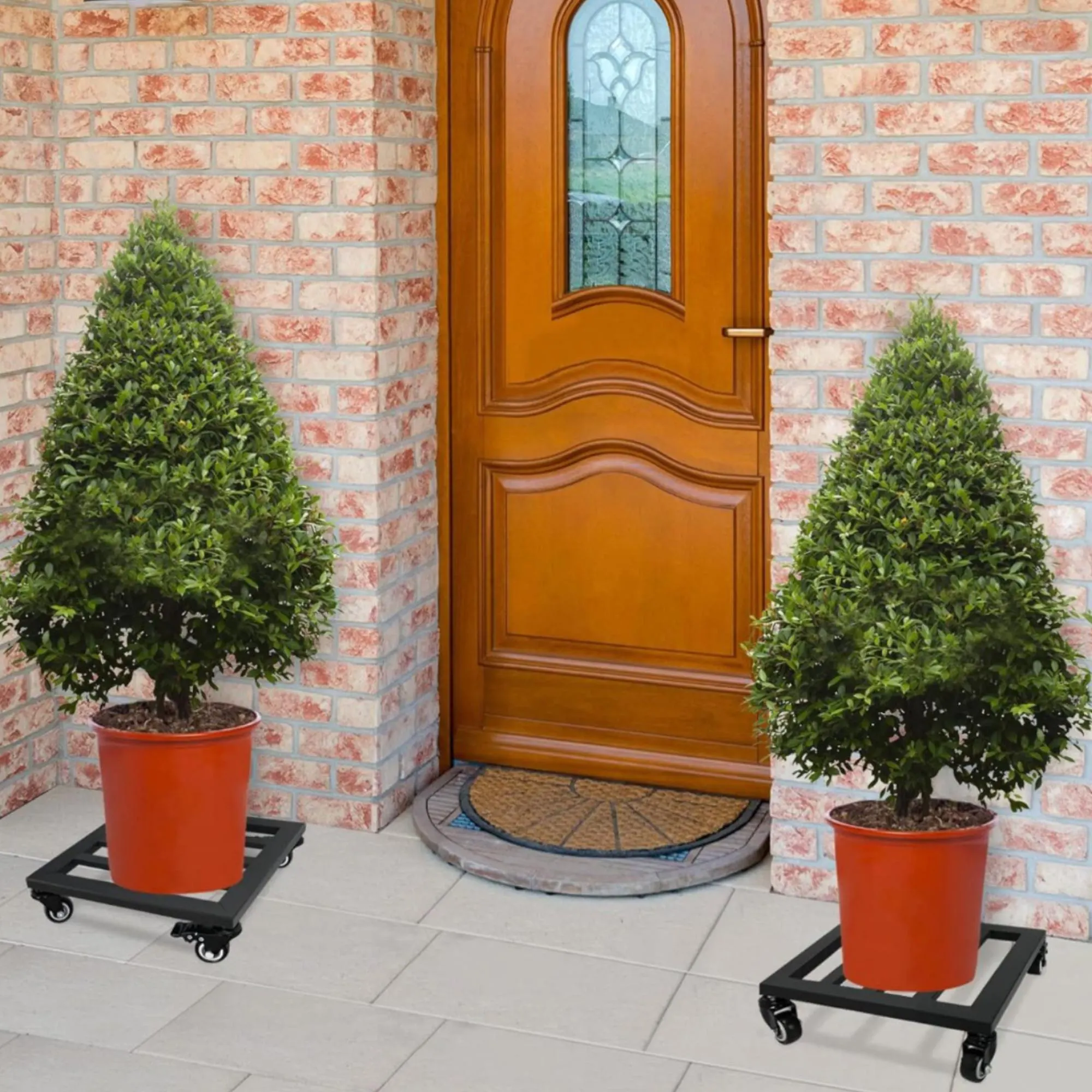 2 Pack Metal Plant Caddy with Wheels 12 Inch Square Planter Dolly, Lockable Rolling Plant Stand for Heavy Pots, Indoor Outdoor Plant Mover
