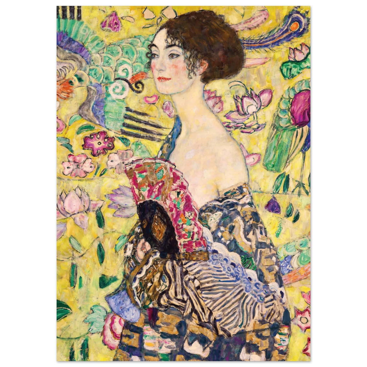 Artfulprints Poster Gustav Klimt - Lady with a fan  - 50x70 cm - Geel