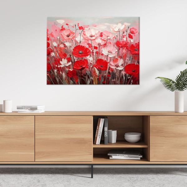 Obraz na płótnie, Nowoczesne polne czerwone kwiaty 60x40