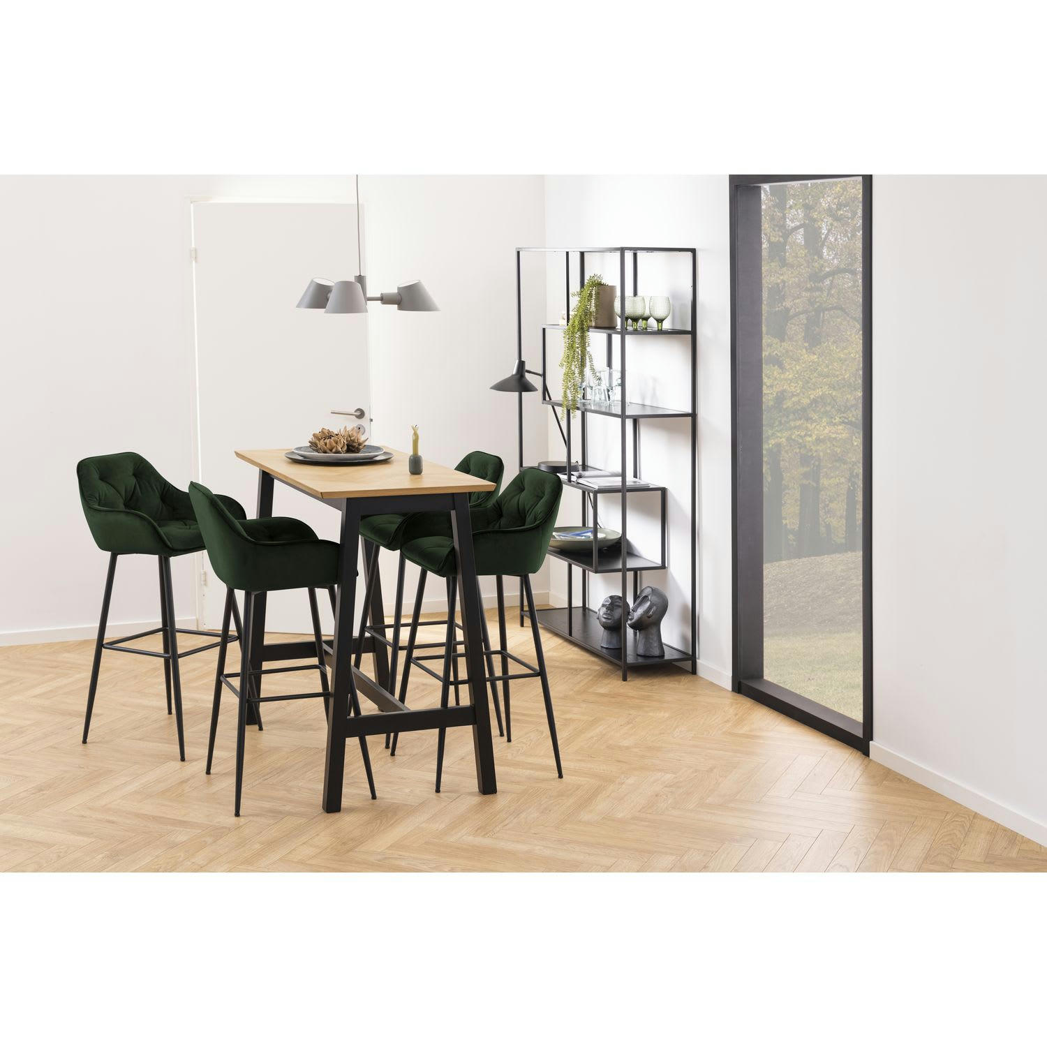 FLORIE - Lot de 2 tabourets de bar en tissu et métal vert