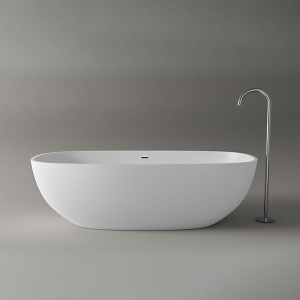 Baignoire îlot ovale moderne 180x87x54cm Blanc mat fonte minérale, isolation thermique - OCEAN STONE - Sans Robinet ni siphon