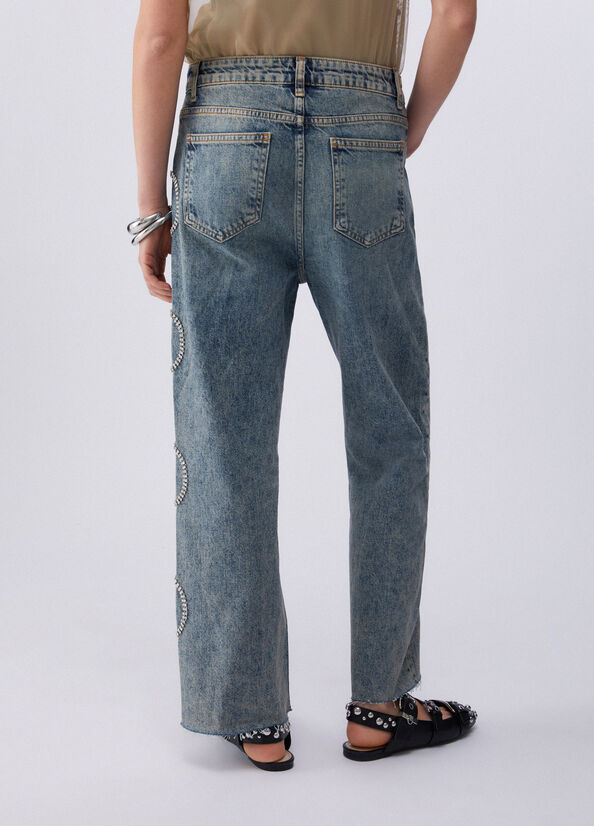 Jeans cropped con ricami gioiello