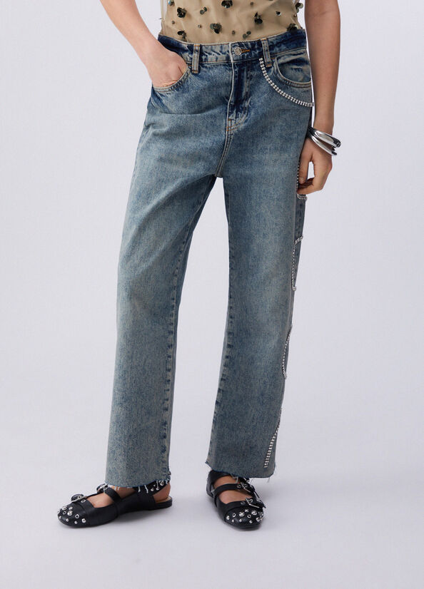 Jeans cropped con ricami gioiello