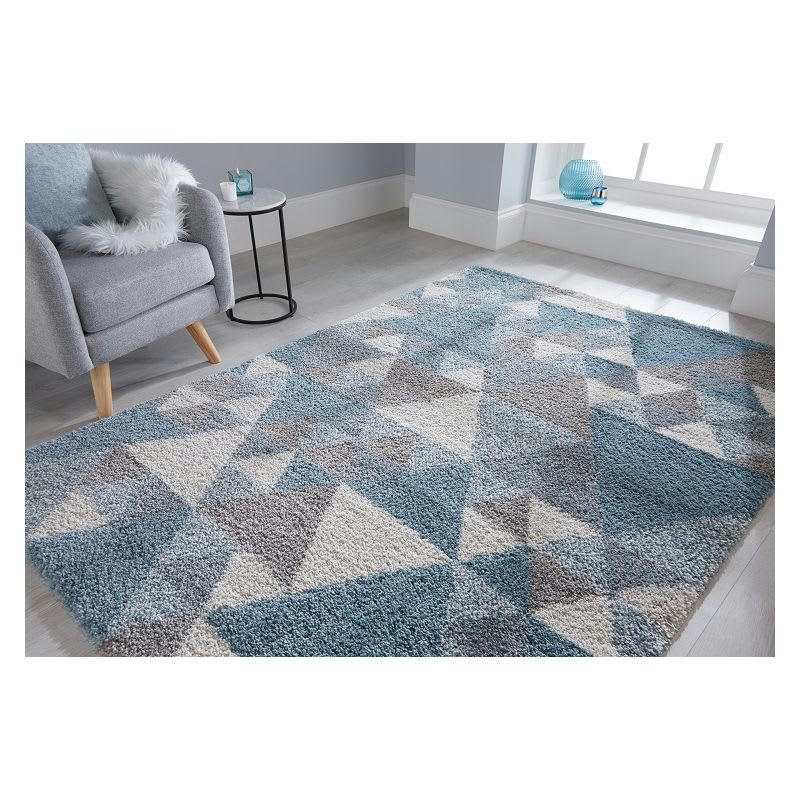 NURU - Tapis géométrique scandinave en polypropylène bleu 160x230