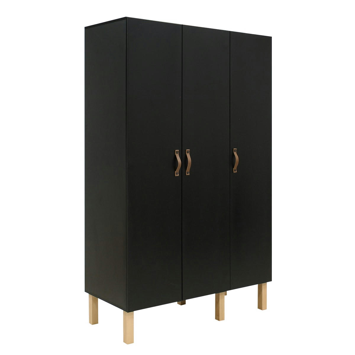 FLORIS - Armoire 3 portes noir mat naturel