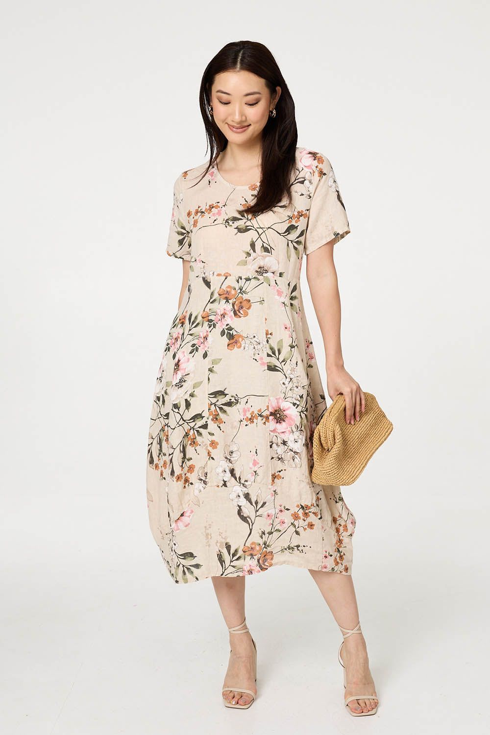 Izabel London Floral Short Sleeve Oversized Midi Dress