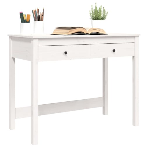 NNEVL Desk with Drawers White 100x50x78 cm Solid Wood Pine