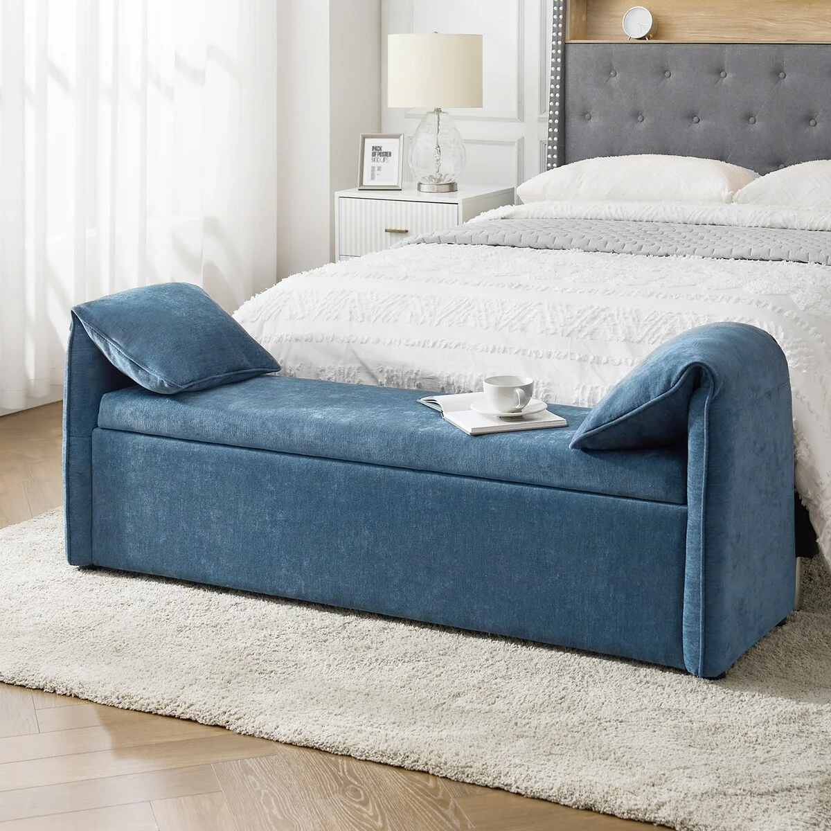 Aurelia Modern 61 Wide Storage Bench with Pillows by HULALA HOME