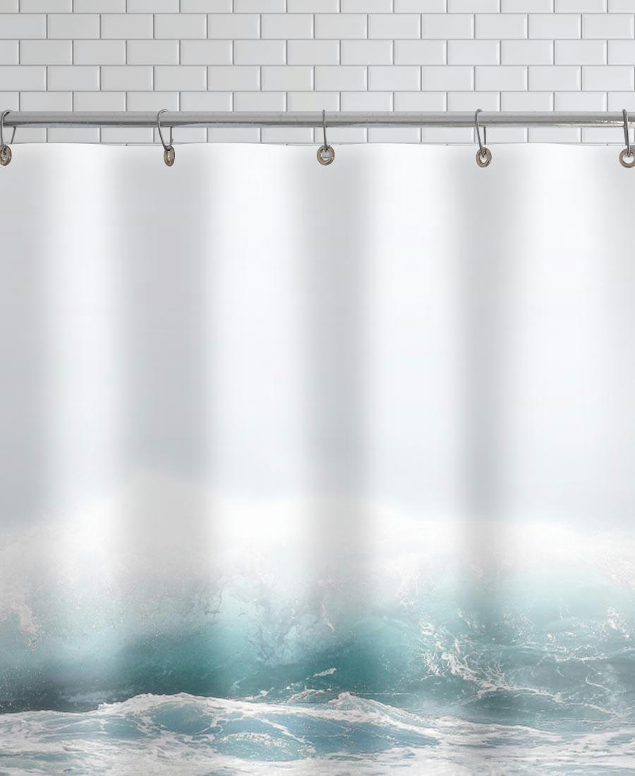 BIG SPLASH HAWAII - Rideau de douche en polyester en blanc & bleu 150x200