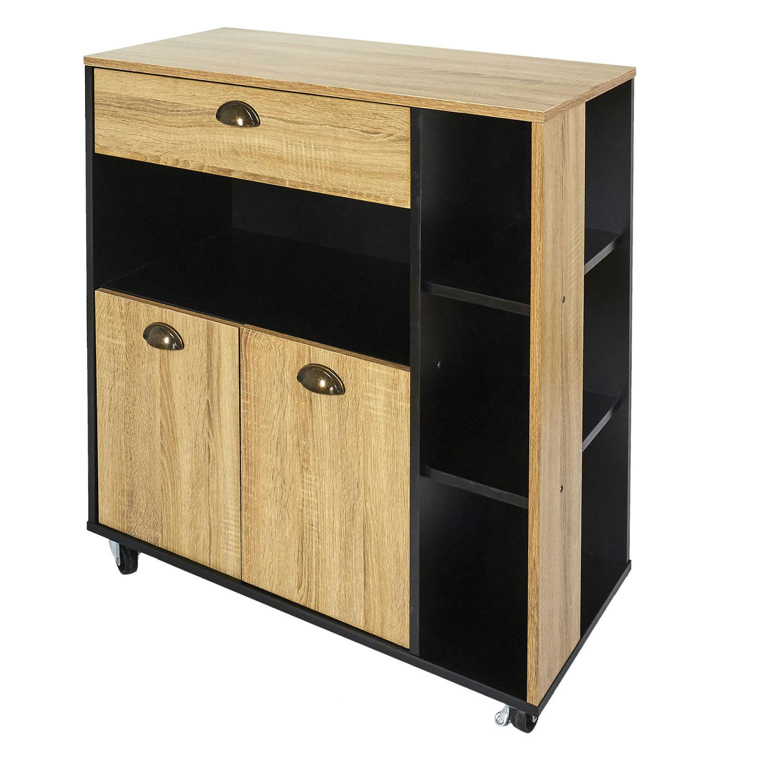 CHEF - Desserte de cuisine chef sur roulettes ette bois et noir marron