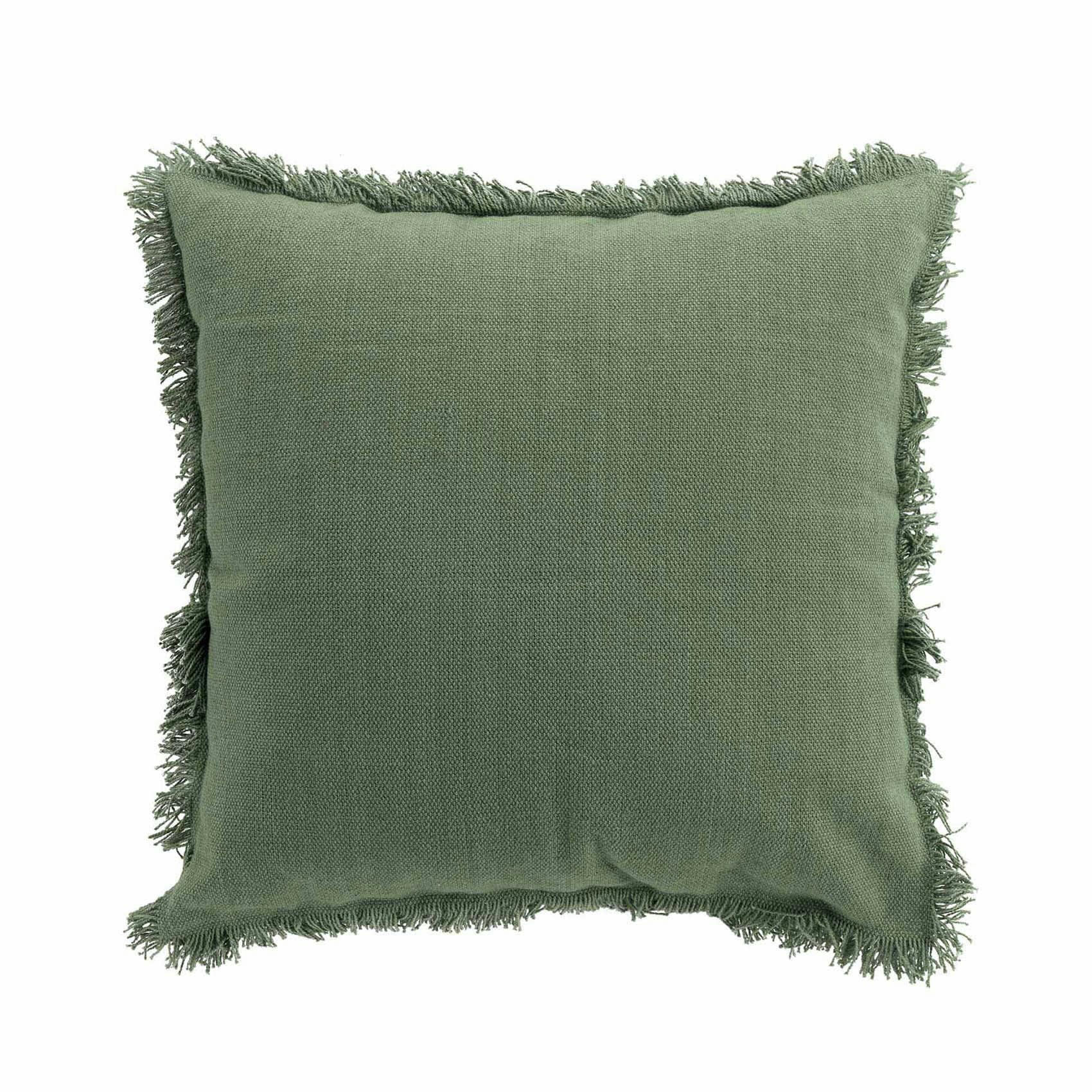 - Coussin déhoussable à franges coton kaki 45x45 cm