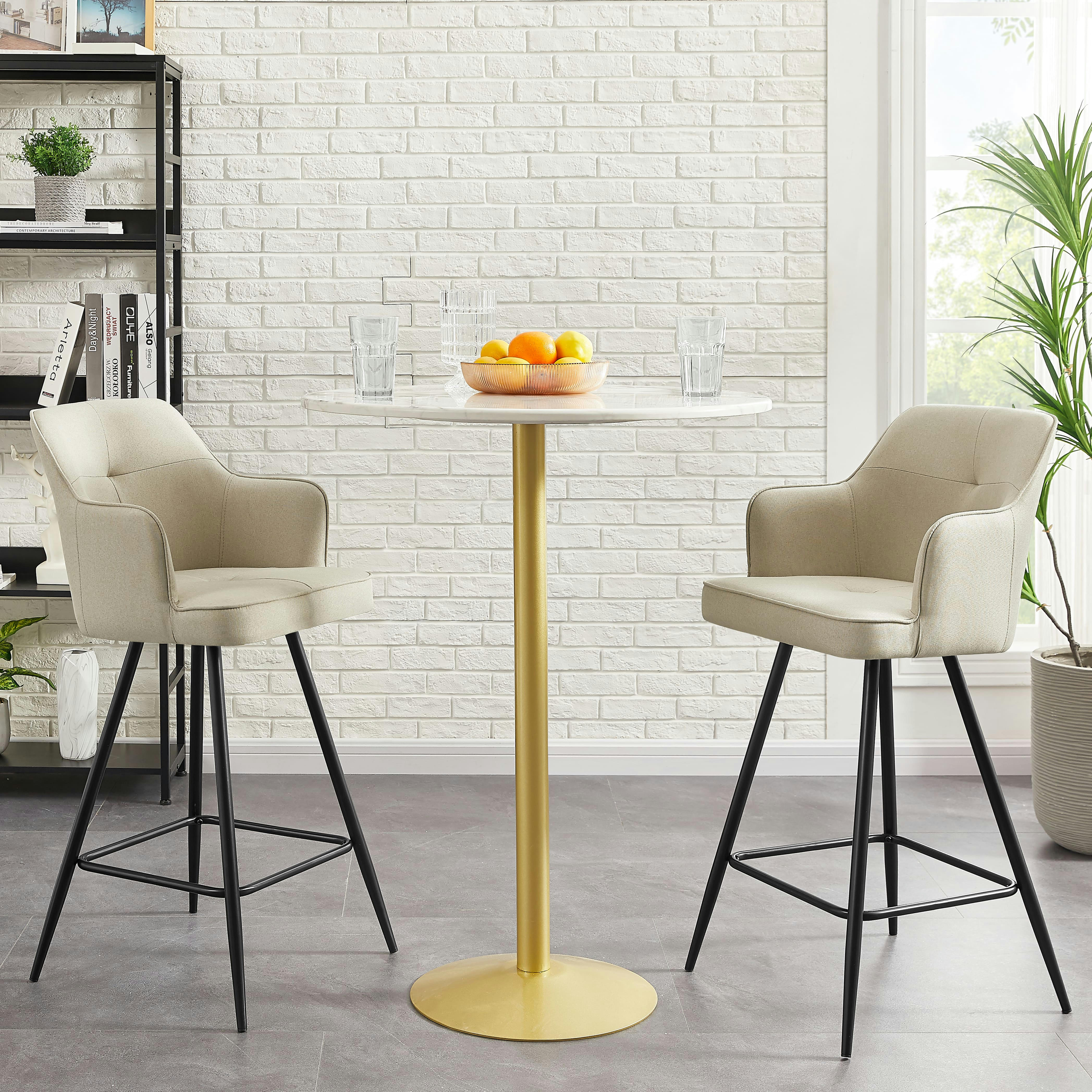 GUSTAVE - Lot de 2 tabourets de bar en tissu sable piètement noir