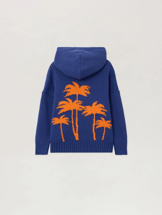 Knit Hoodie with Palm Tree Motif