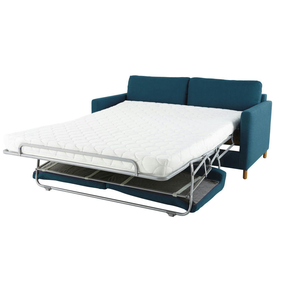 Julian - Canapé convertible 3 places bleu pétrole, matelas 14 cm