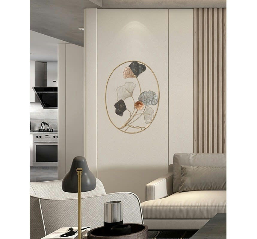 CASSIS - Décoration murale en métal feuilles ginkgo en cercle 80x60x4