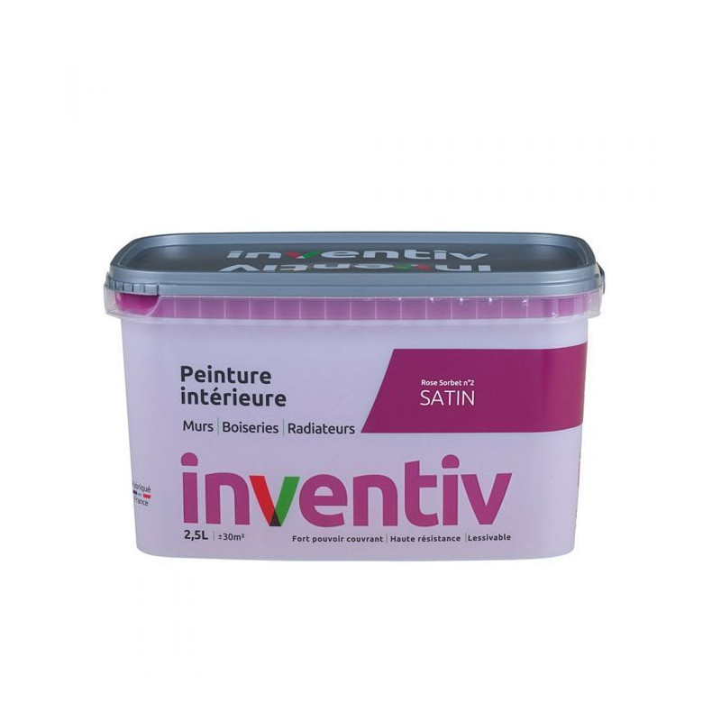 Peinture pour mur boiserie radiateur Rose Sorbet n°2 satiné 2,5 L INVENTIV