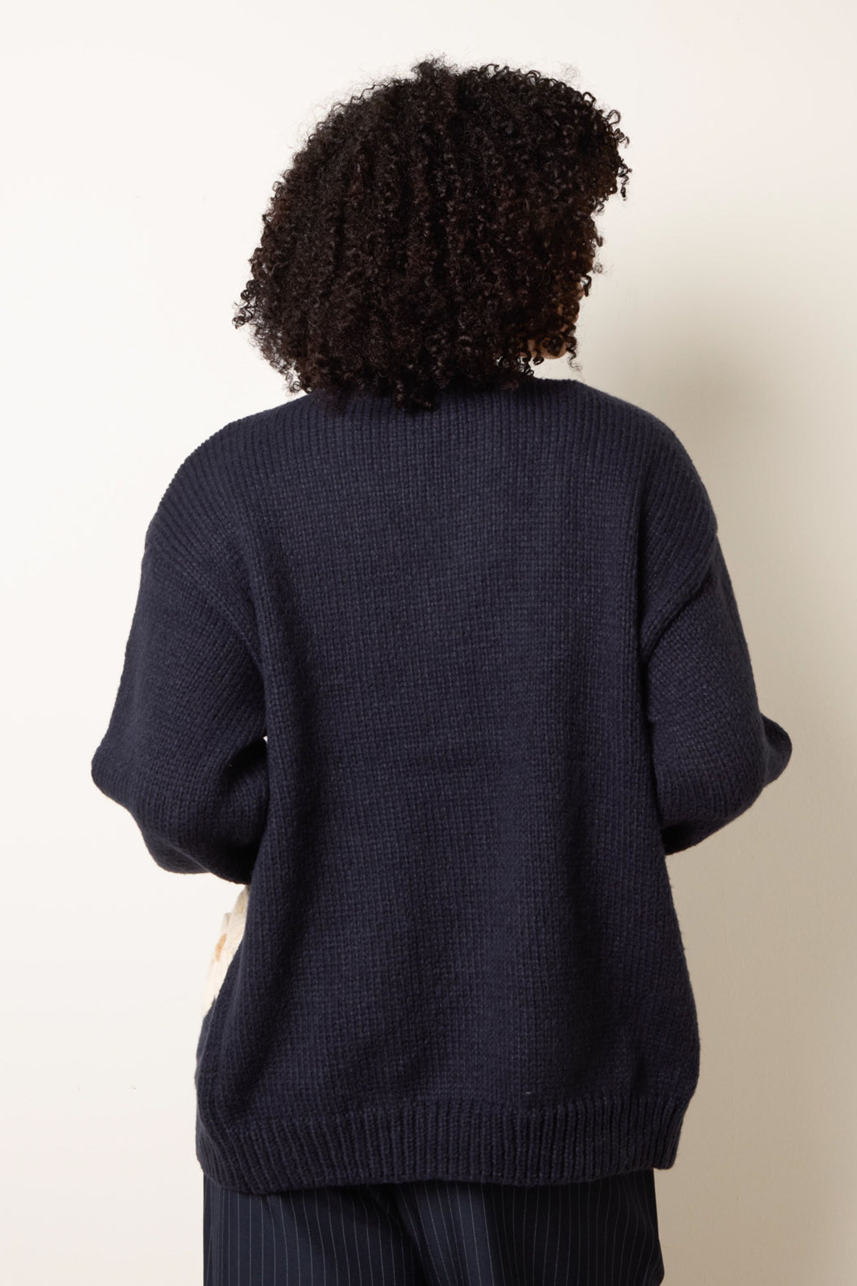 Blue Vanilla Navy Daisy Large Flower Cardigan