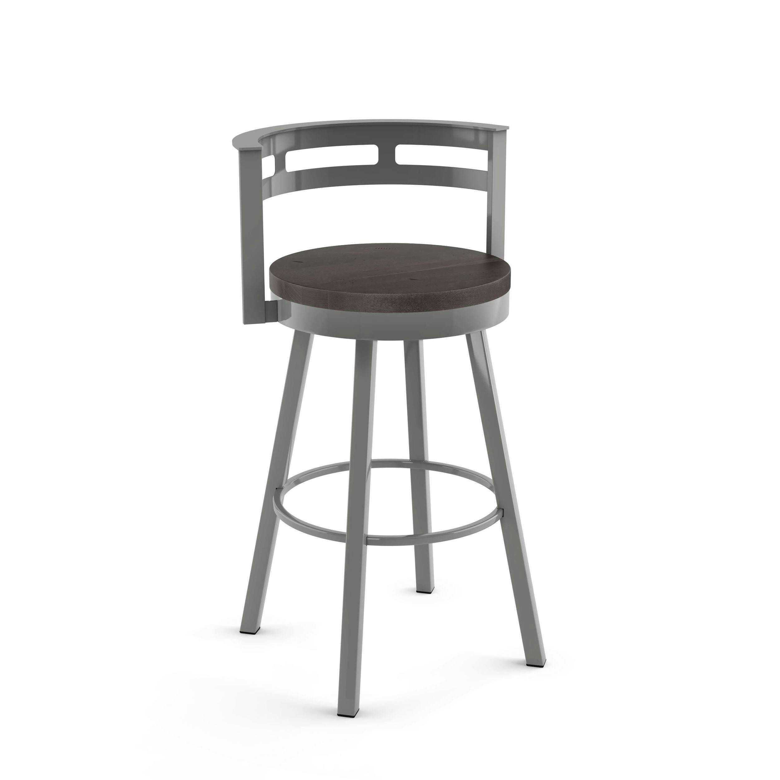 Amisco Vector Swivel Bar Stool, Metallic Frame & Beige/Brown/Grey Fabric, 26-in