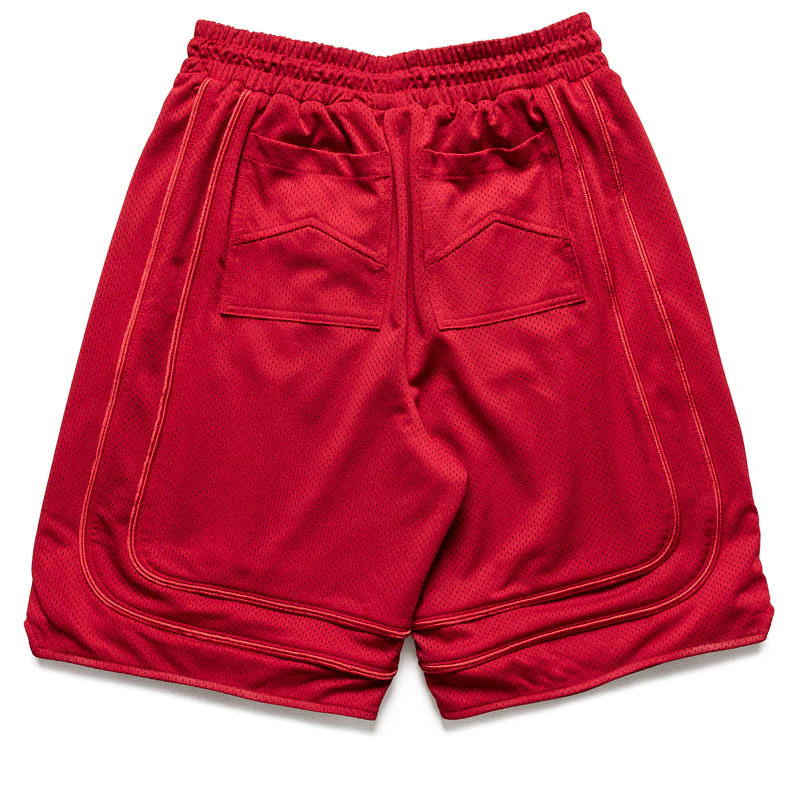 Rhude Baggy Mesh Collegiate Logo Shorts - Red/Red