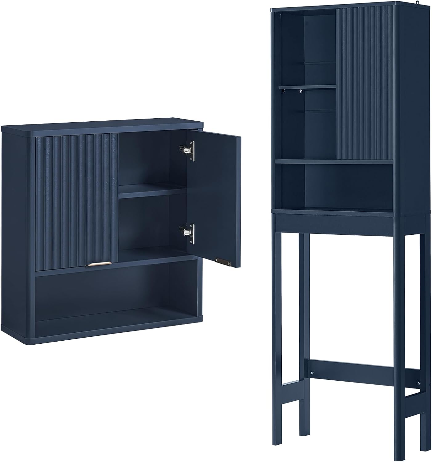 LEYAOYAO Fluted Over The Toilet Storage Cabinet & Bathroom Wall Cabinet Set of 2, Farmhouse Above Toilet Organizer, Medicine Cabinet w/Adjustable Shelf & Doors for Laundry Living Room Kitchen(Blue)