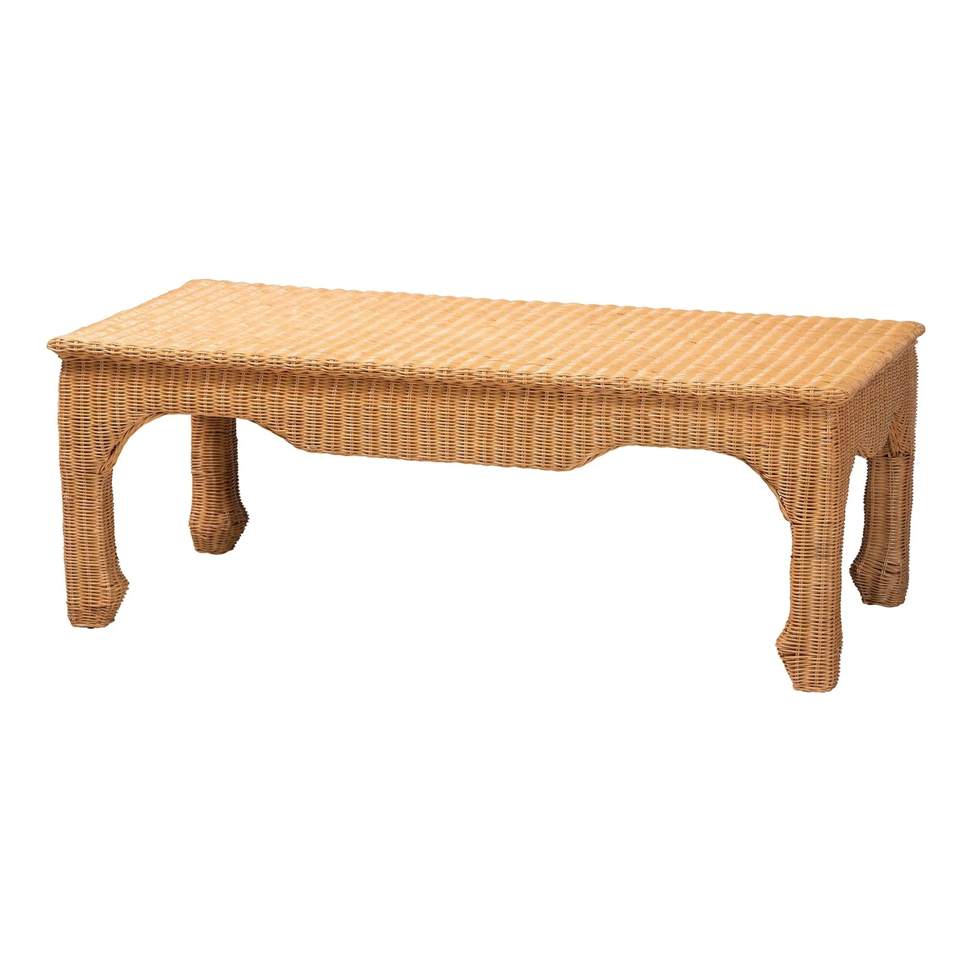 Abena Ming Style Rattan Coffee Table - Rectangular Boho Chic Accent Table for Living Room, Family Room, or Sunroom