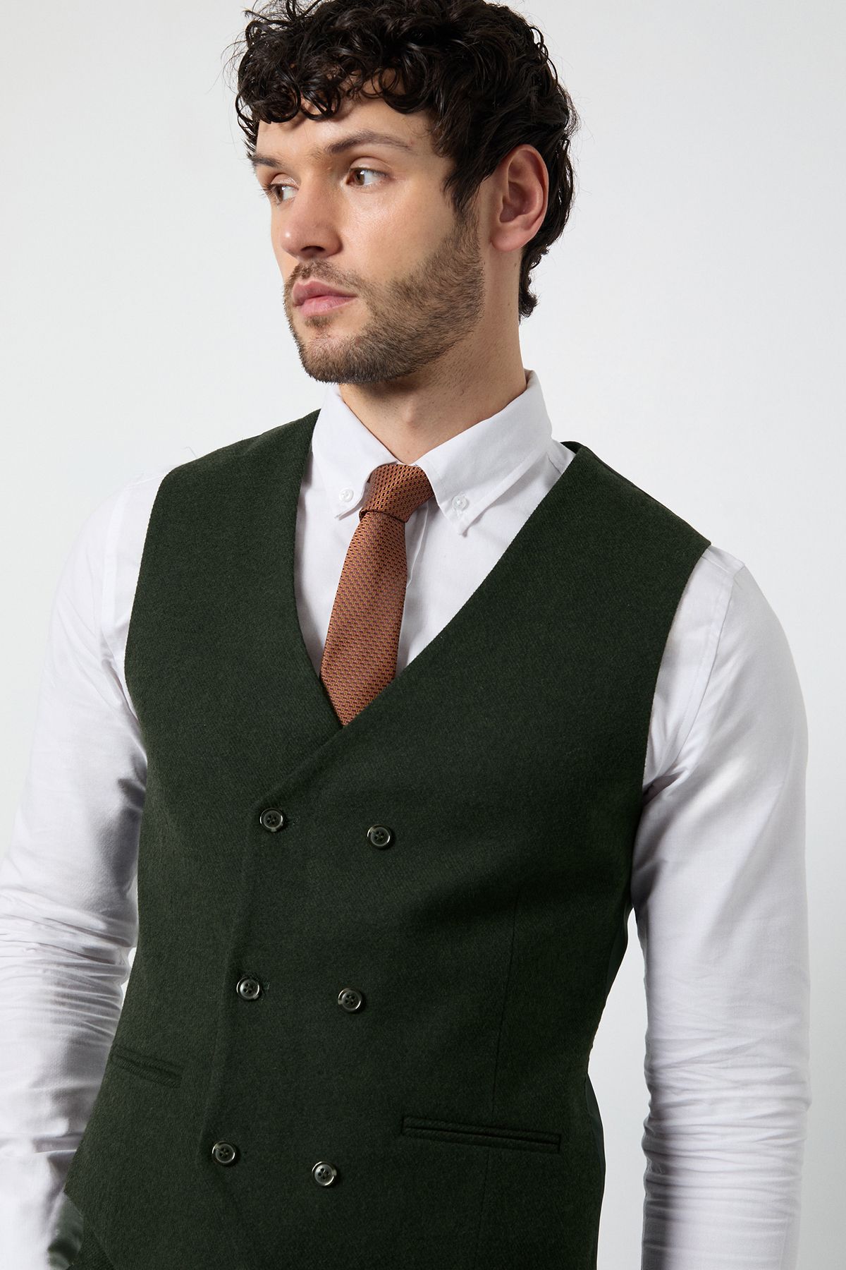 Burton Dark Green Tweed Look Waiscoat