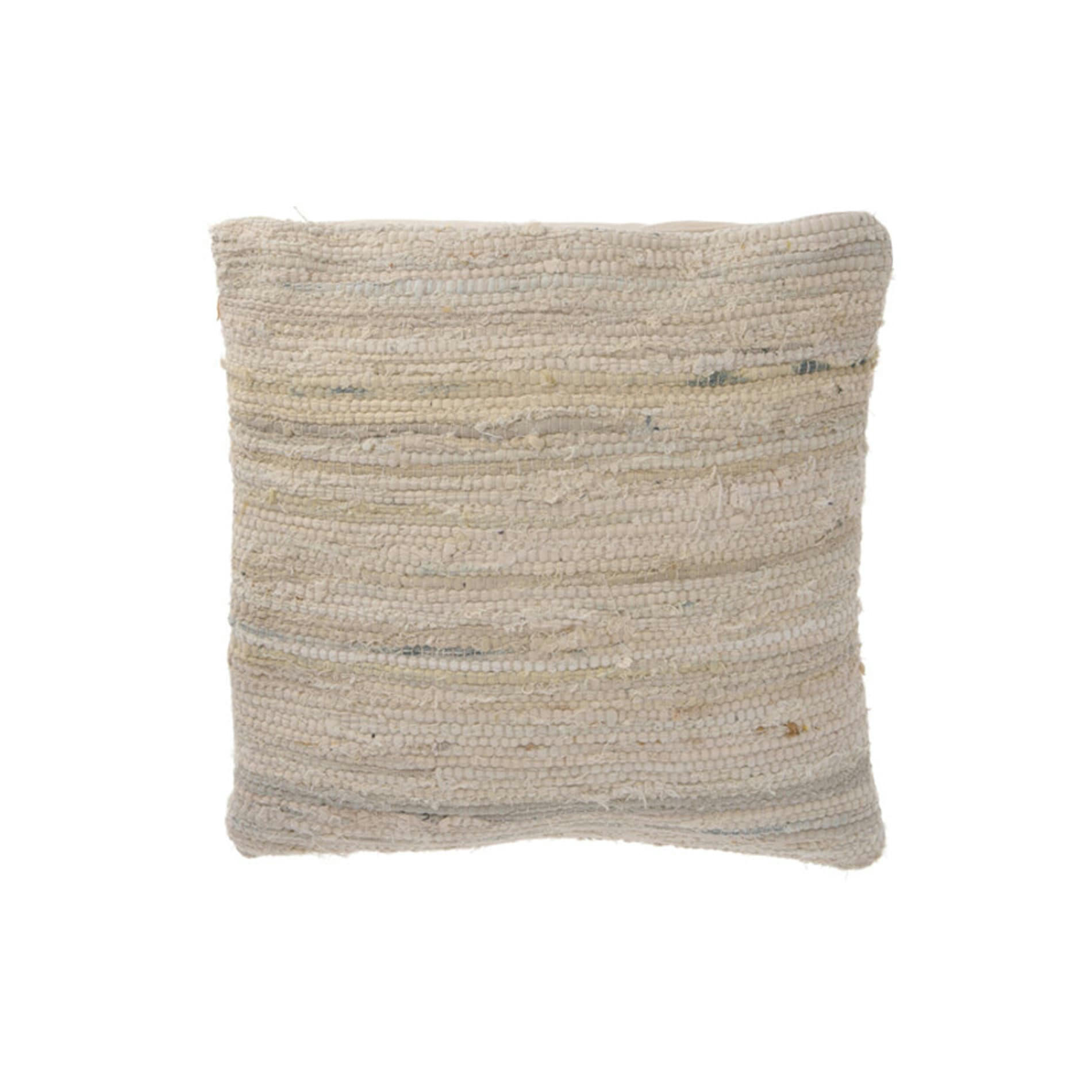 - Coussin décoratif beige et bleu en coton et denim rembourré 45x45 cm