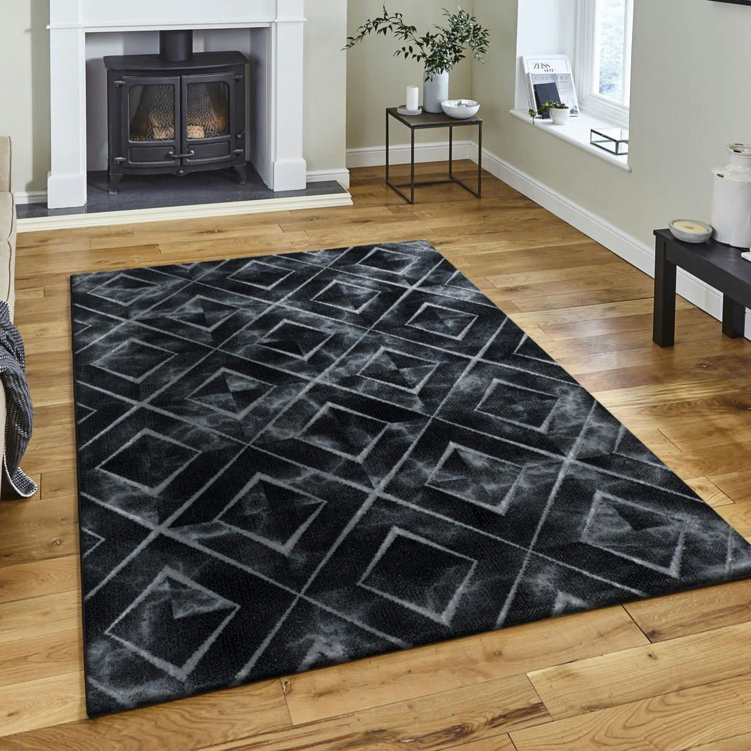 LOSA - Tapis marbre à losanges marbre noir et argenté 80x250cm