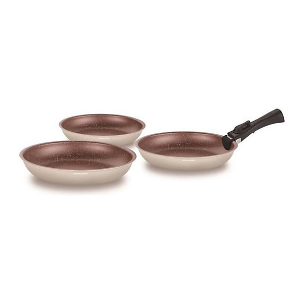 Batterie de cuisine - Tous feux dont induction - ARTHUR MARTIN - AM4754 - Set de 3 poeles - 20-24-28 cm   1 poignée amovible