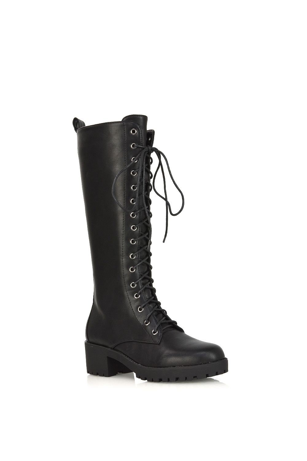 XY London Aspen' Lace Up Block High Heel Knee High Biker Boots