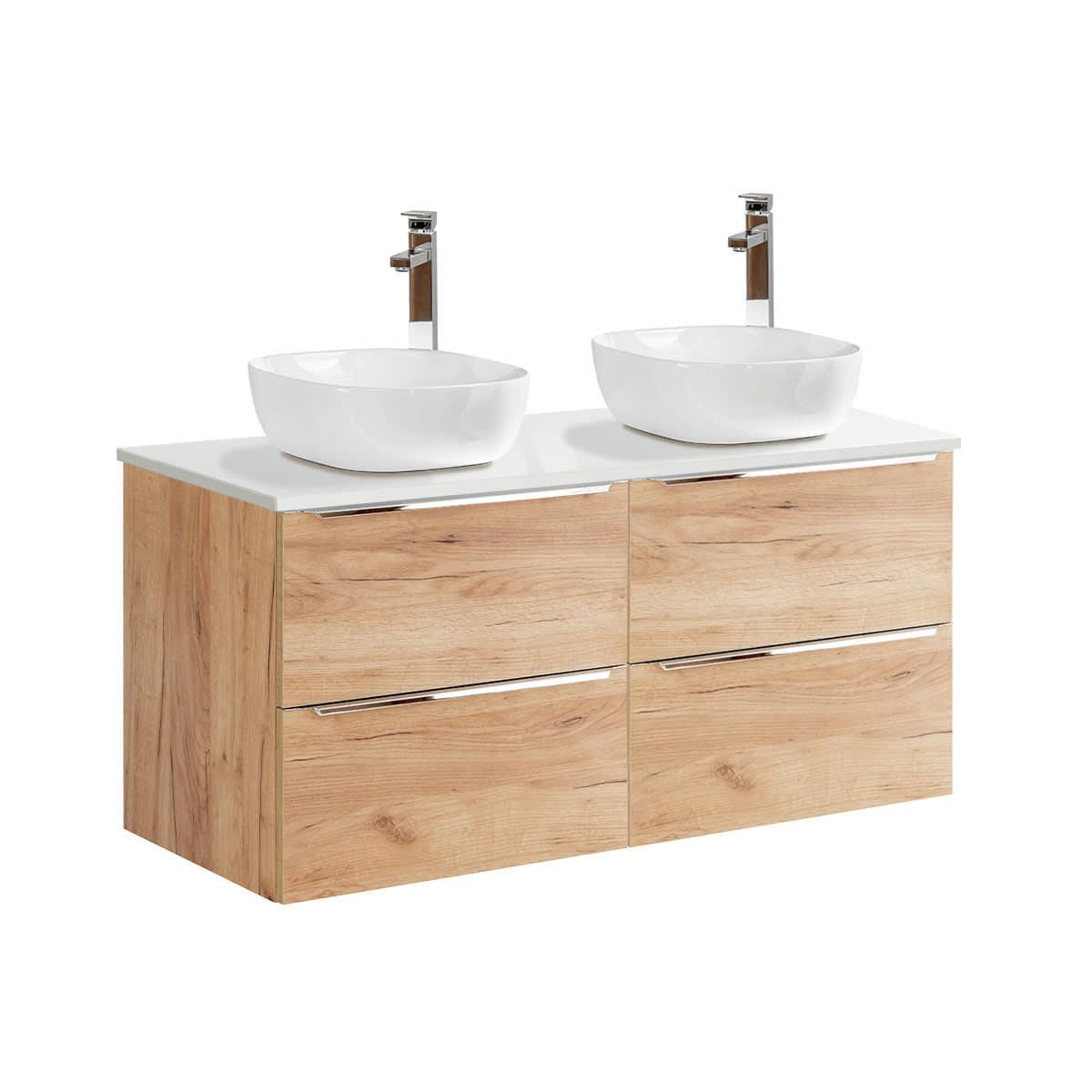 - Meuble double vasque 120cm naturel et blanc