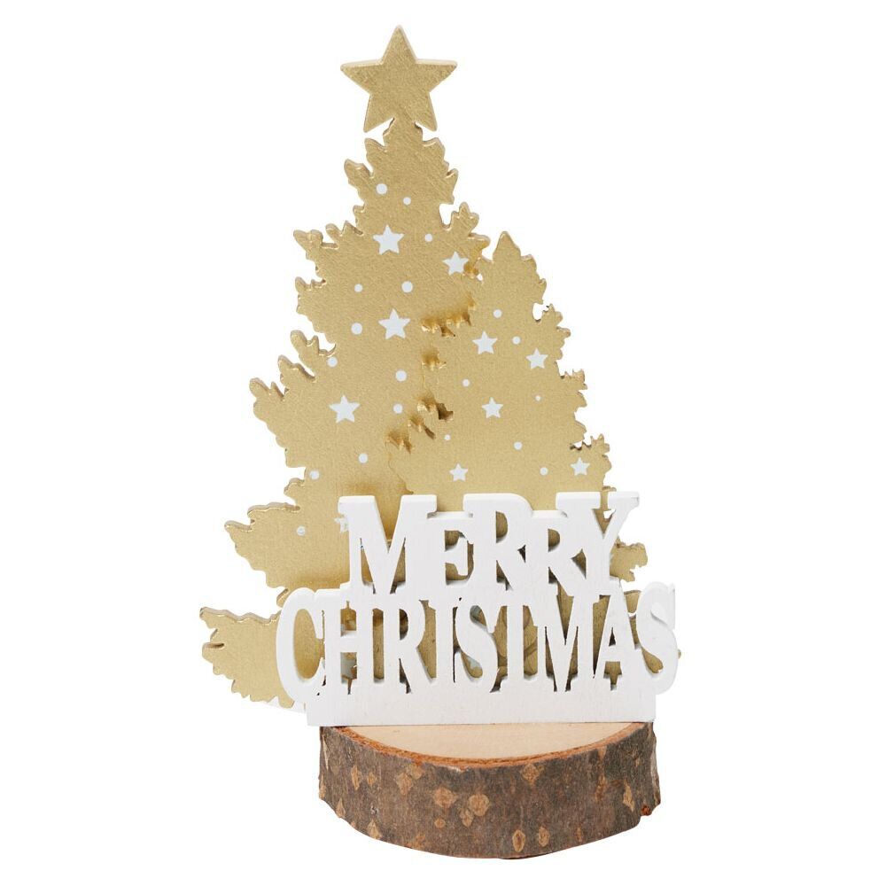 Décoration sapin de No&euml;l sur rondin de bois Merry Christmas Ø6,2xH7,4cm