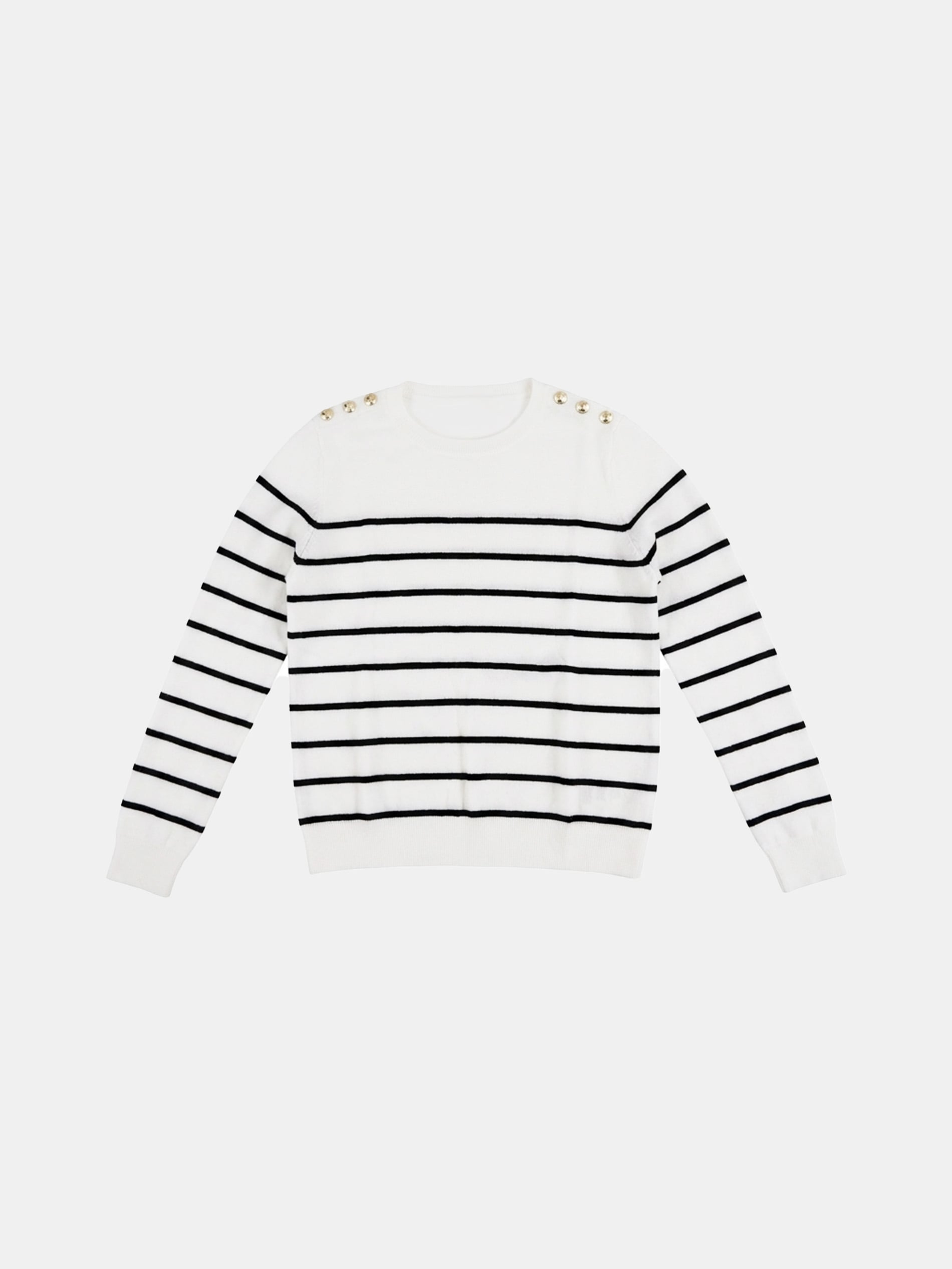 Sweter w paski z ozdobnymi guzikami na ramieniach