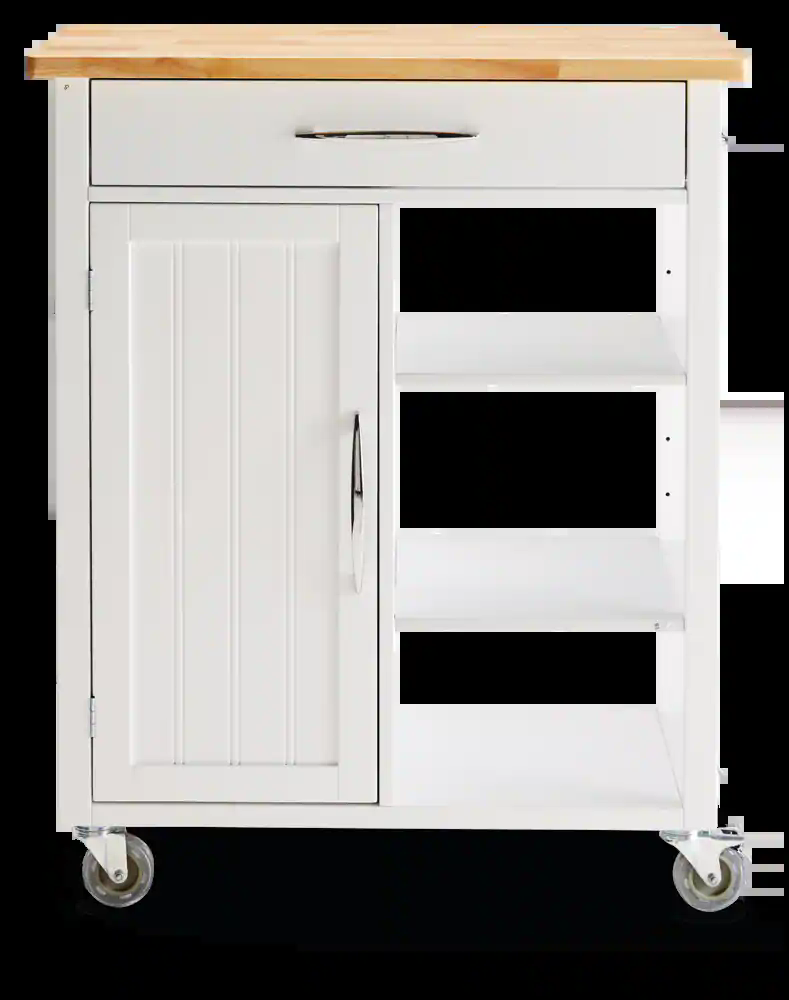 For Living Wood Top Kitchen Utility Storage Cart/Island With Locking Wheels, White