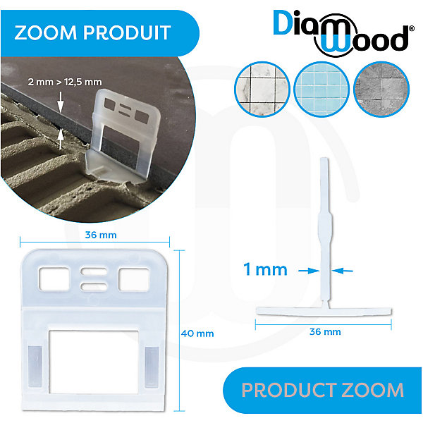 100 Croisillons 1 mm Autonivelants Pour Carreaux de 2 à 12,5 mm - Diamwood
