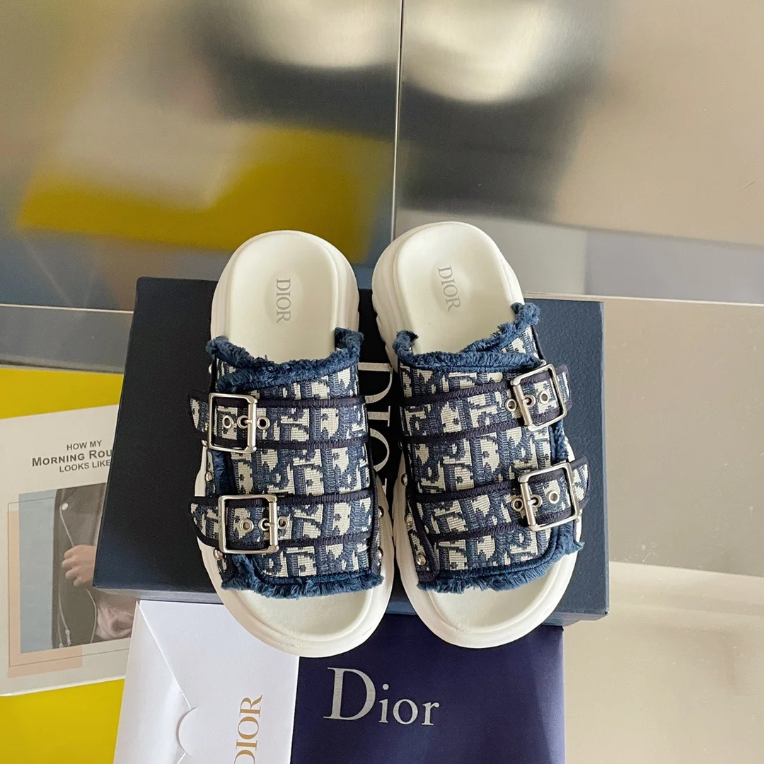 Dior  Fabric Stylish Casual Flip-flops Slide Sandal