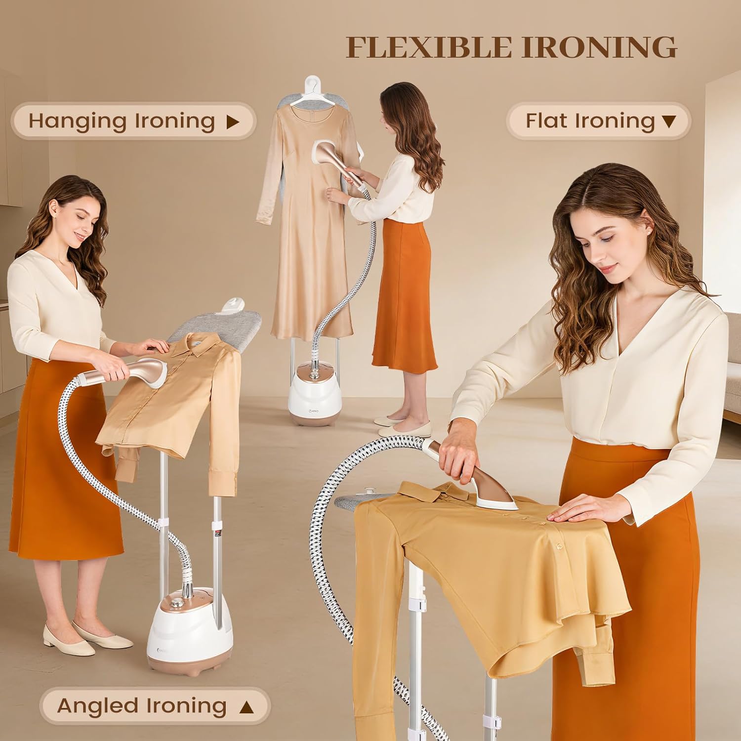 HAPAIS Steamer for Clothes,1800W Standing Garment Steamer 30s Fast Heat,90° Rotating Ironing Board,2L Tank for All Fabrics like Silk,Heavy Duty Double Pole Professional Clothes Steamer for Family