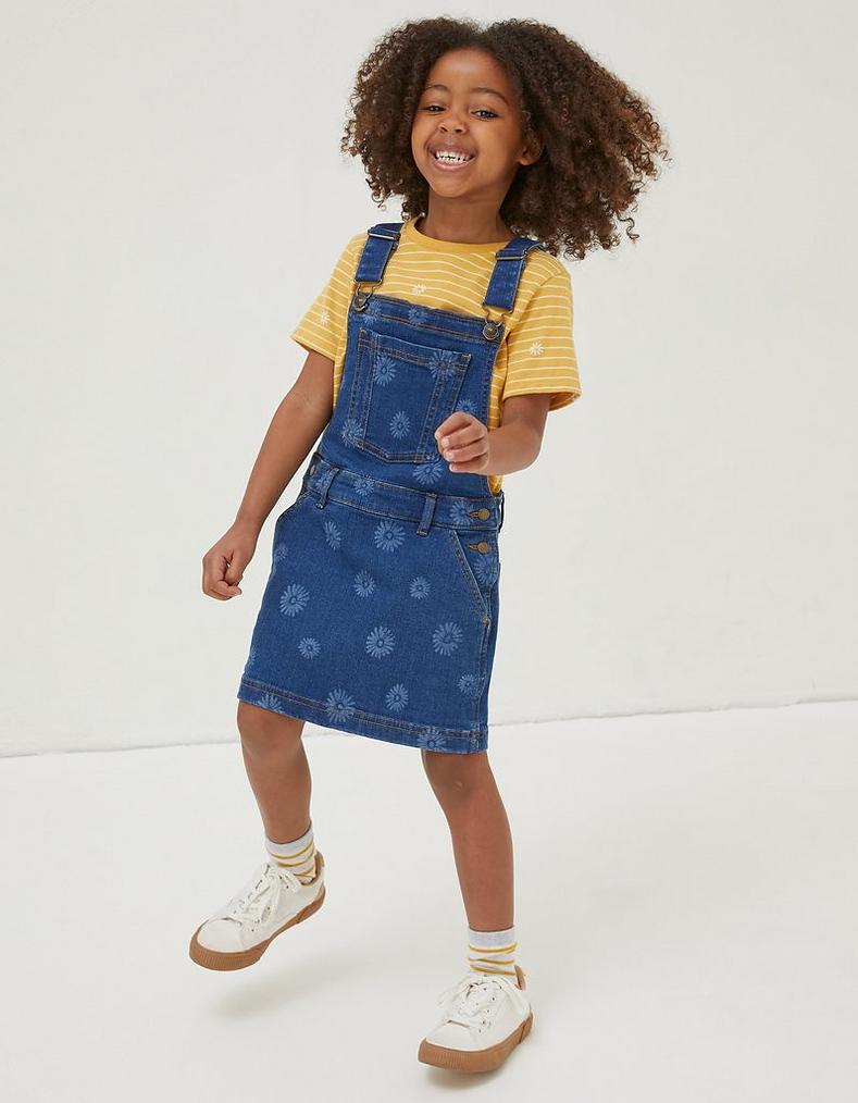 Laser Print Denim Pinafore Dress