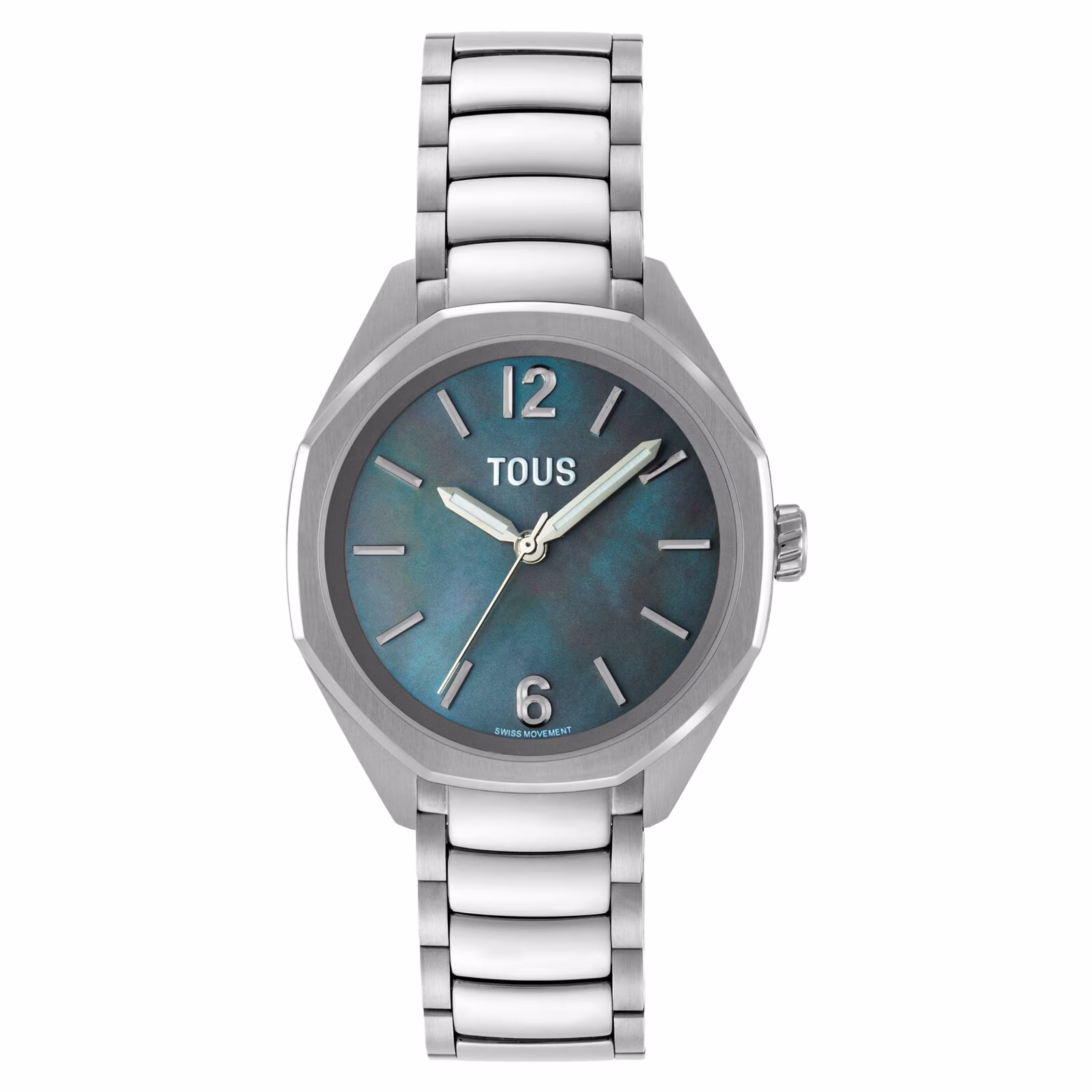 Reloj analógico con movimiento suizo, esfera de nácar y brazalete de eslabones de acero Tous Now Lady