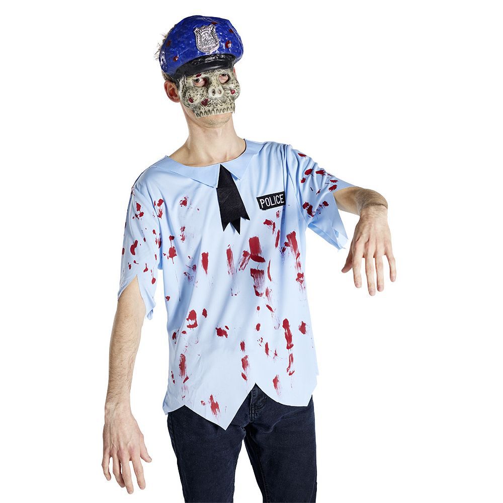 Déguisement adulte Halloween policier tshirt et masque - Taille M/L